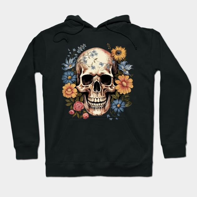 Skull with flowers Hoodie by Merchgard